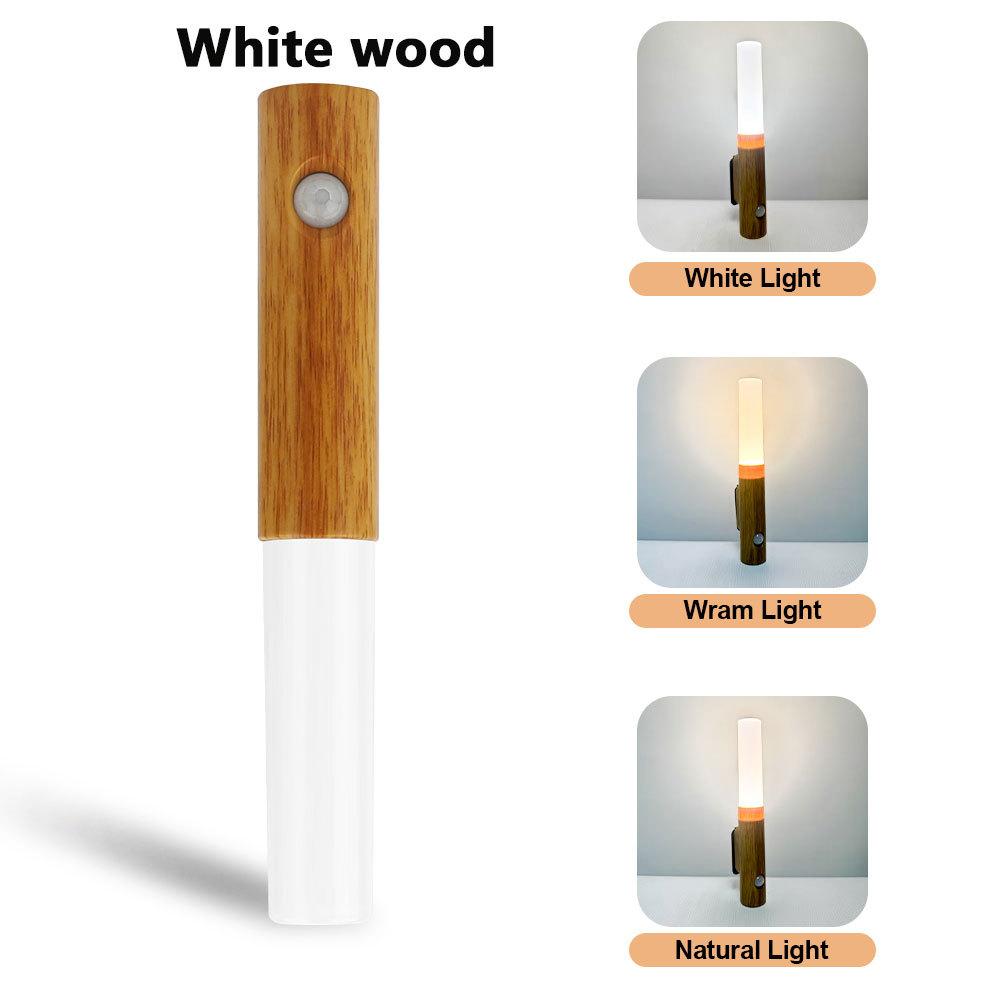 4pcs Motion Sensor Night Light Wooden Rechargeable 3color Magnet Indoor Body Sensor Night Lights Hand-Held Portable Led Wall Sconce Emergency Light