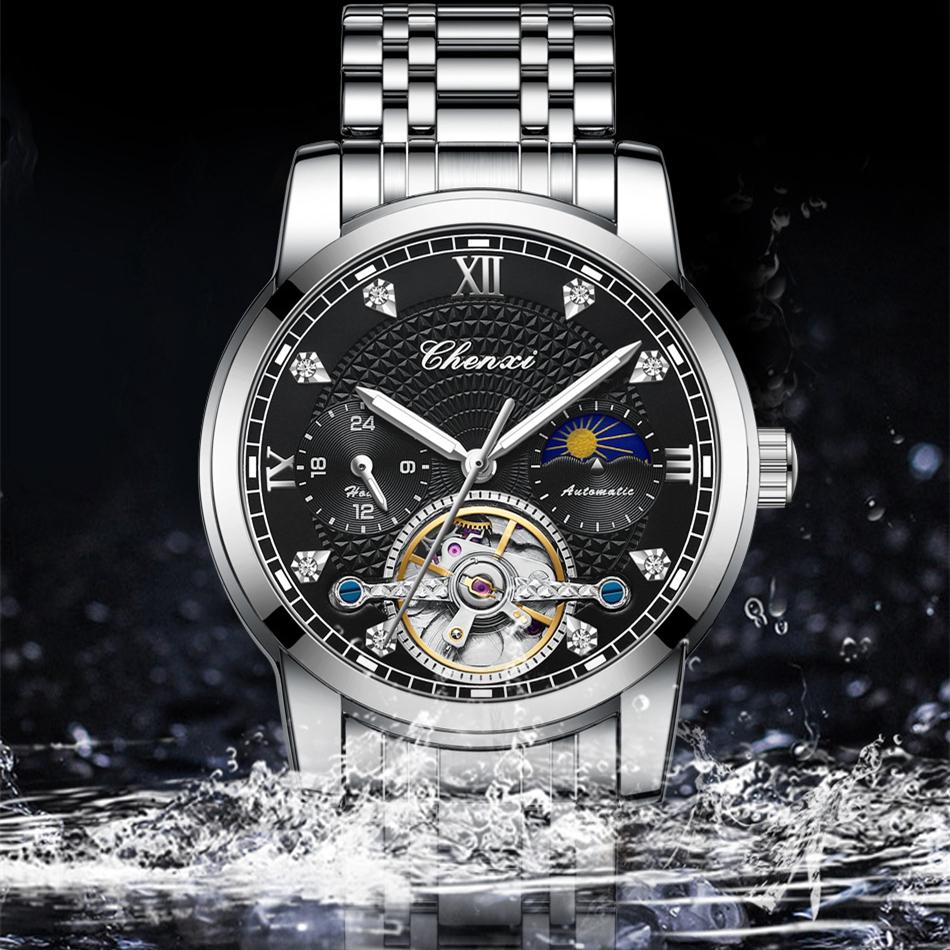New TOP Brand Luxury Men's Watch With Box Men's Watch Hollow Flywheel Sun Moon Stars Waterproof Steel Band Automatic Men's Mechanical Watches
