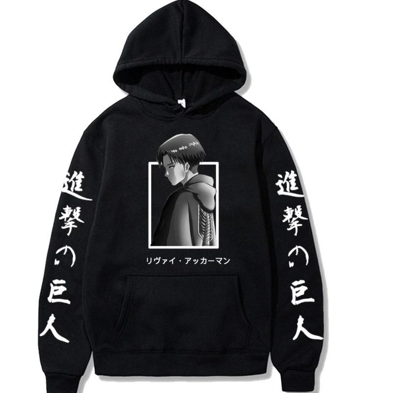 Anime Attack On Titan Levi Ackerman Print Hooded Men Women Classic Hoodies Oversized Sweatshirt Harajuku Unisex