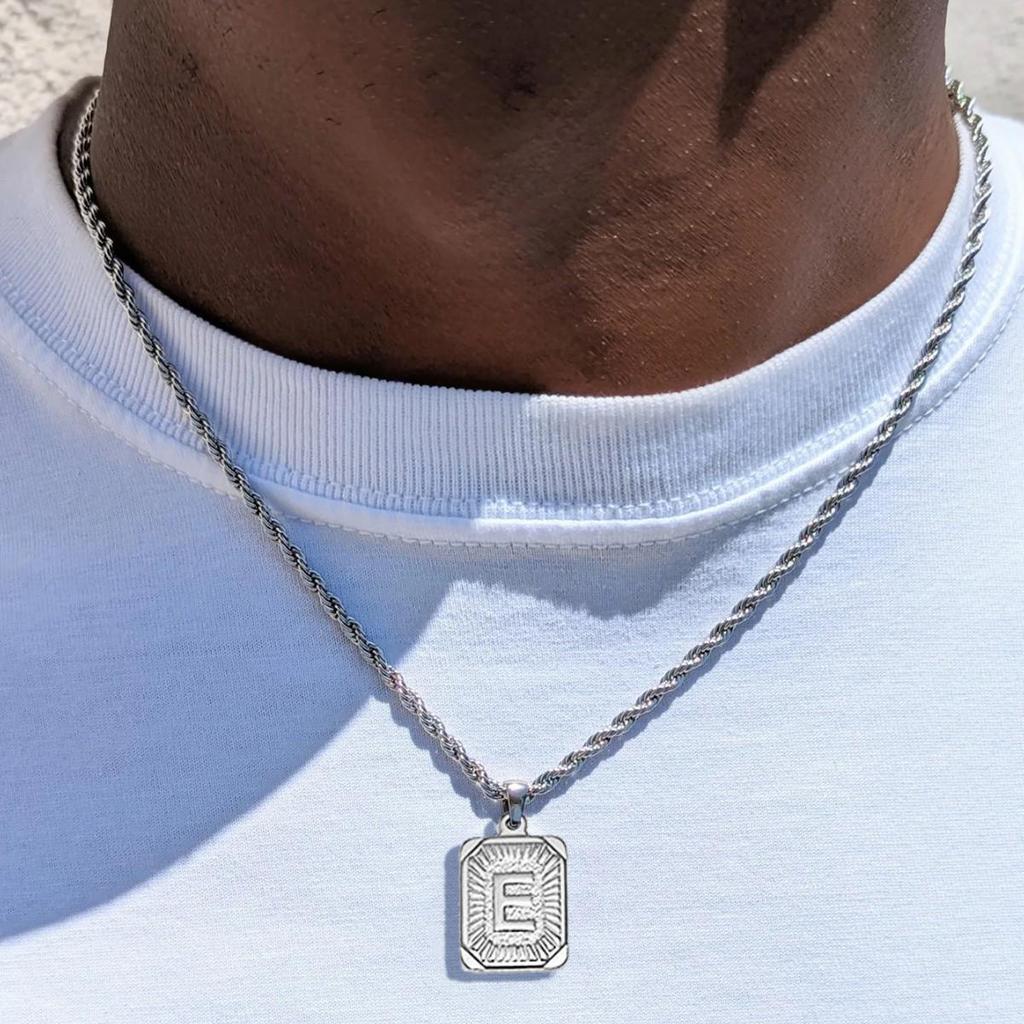 18K Gold Stainless Steel 26 Letter Pendant Necklace with Twisted Chain - Hip Hop Style