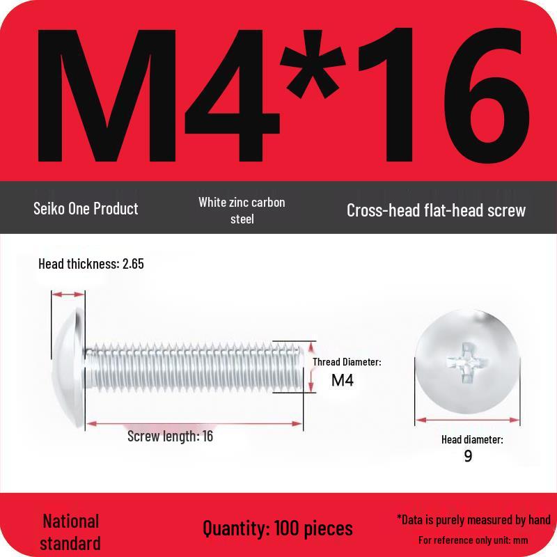 White Zinc M3-M6 Phillips Flat Head, Pan Head, and Mushroom Head Machine Screws