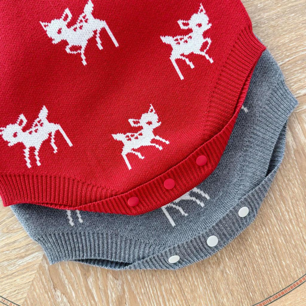 Baby Hirsch Jacquard Strick Strampler & Strickjacke Set für Jungen und Mädchen - Herbst/Winter