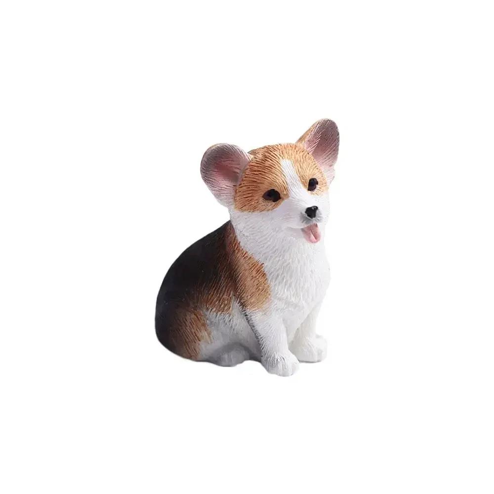 Figurines Mignonnes de Chiens de Simulation Miniatures Mini Animaux Corgi Modèle en Résine Ornement de Voiture pour Décoration de Maison Accessoires Cadeau pour Enfants
