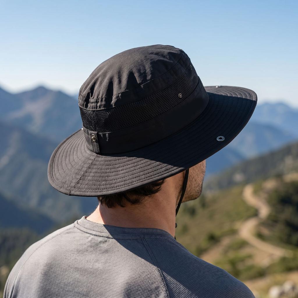 Foldable Sun Hat Wide Brim Bucket Hat Outdoor Sun   Hat Brthable Mesh Hat for Fishing Hiking Camping