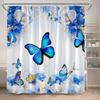 Floral Butterflies Shower Curtains Pink Blue Rustic Flowers Butterfly Plant Polyester Fabric Home Bathroom Curtain Bathtub Decor