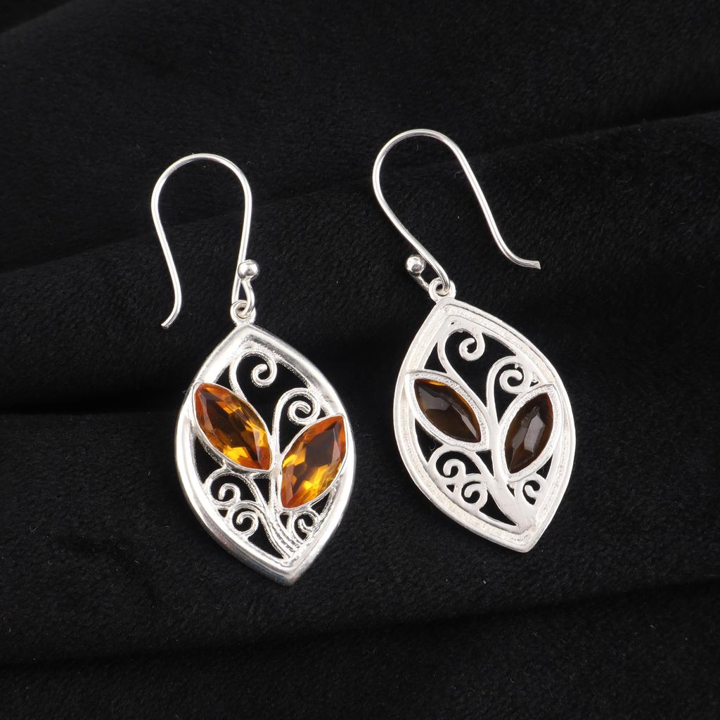 Citrine Gemstone Silver Earring, 925 Sterling Silver Handmade Earring, Unique Silver Earring, Dangle & Drop Earring CE-24-11