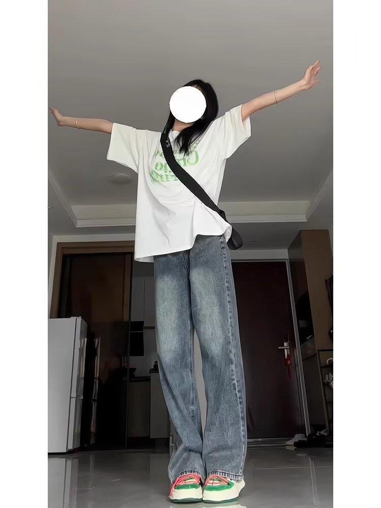 Women's 2025 Retro High Street Jeans: Fleece-Lined Straight, Narrow & Wide Leg Options for Spring, Autumn, Winter