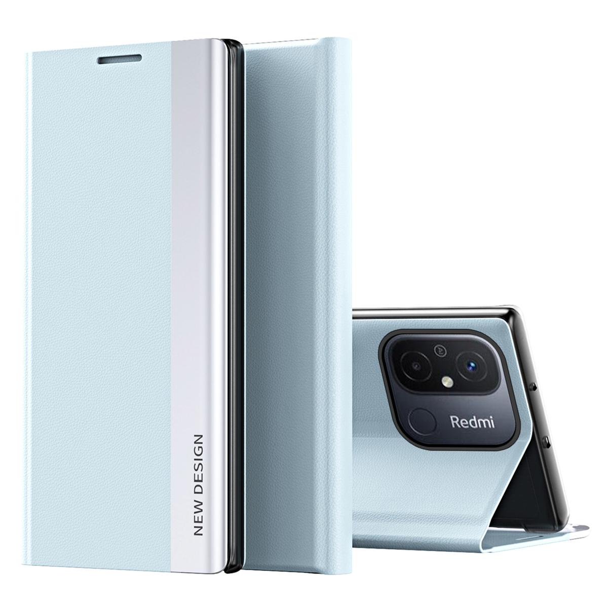 

For Xiaomi Redmi 12C 4G PU Leather Flip Stand Phone Cover Electroplating Shockproof Case Baby Blue