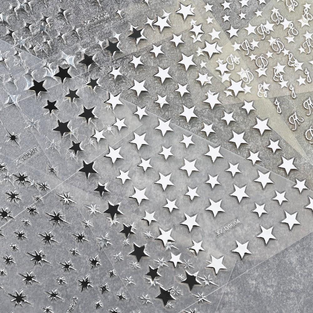6Pcs Y2K Irregular Star Manicure Decals Waterproof Letters Nail Decorations DIY Manicure