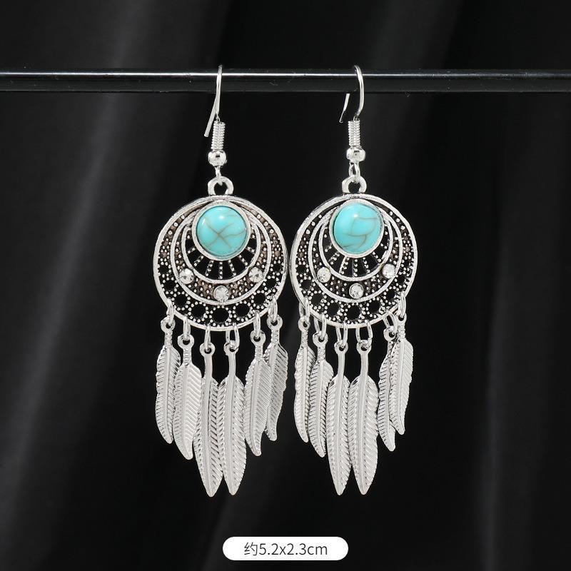 Niche turquoise earrings Bohemian long fringed earrings women's retro design earrings