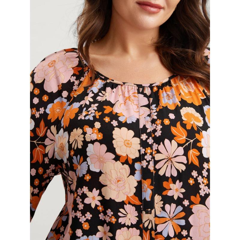 Summer New Women's Casual Fashion Loose Printed Three-quarter Sleeve T-shirt Pullover Top