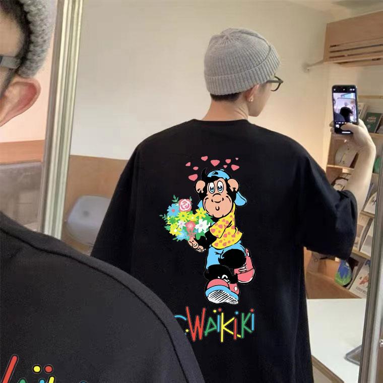 Lc Waikiki Opička s květinami Oboustranné grafické tričko Vtipná trička s opičkou Pánské Dámské Módní tričko Pánské s krátkým rukávem