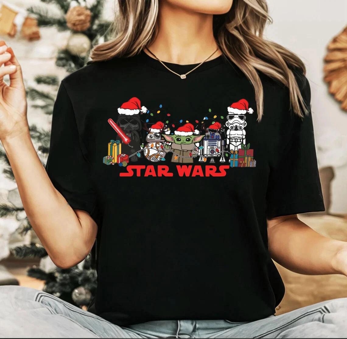 2024 Christmas unisex tshirt,Night before Christmas family party, Star wars (CH) L