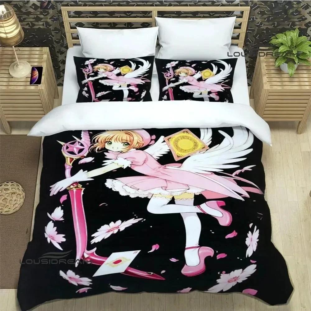Druk 3D Zestaw pościeli Anime Card Captor Sakura Miękny nowoczesny narzuta na łóżko do sypialni Wygodna poszewka na kołdrę Poszewka na kołdrę i poszewka na poduszkę