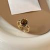 Irregular Round Personalized Vintage Brown Tiger Eye Stone Open Ring For Women Finger Ring Design Sense High End Jewelry Gift