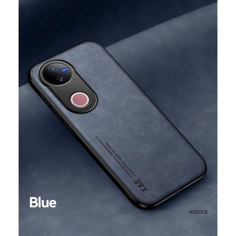 For Vivo V50 5G PU Leather Car Magnetic Holder Silicone Back Cover For VIVO V50 5G Built-in Iron Protection Phone Case