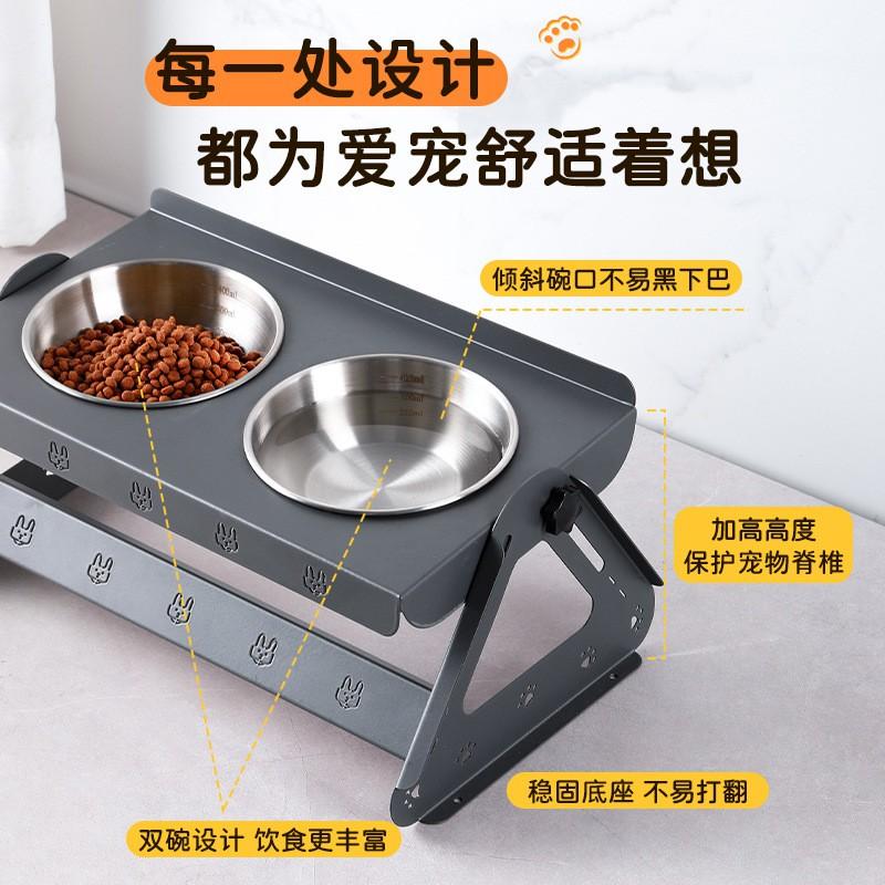 Adjustable Stainless Steel Pet Food Bowl Stand Cats Dogs Double Elevated Feeder Anti-Tip Design