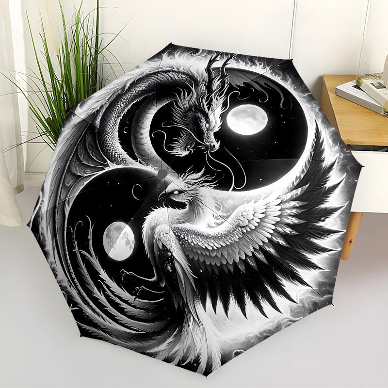 

1pc Dragon Phoenix Yin Yang Symbol Automatic Open/Close Umbrella, Folding Compact Umbrella with Lightweight Design for Women/Men yy251028168