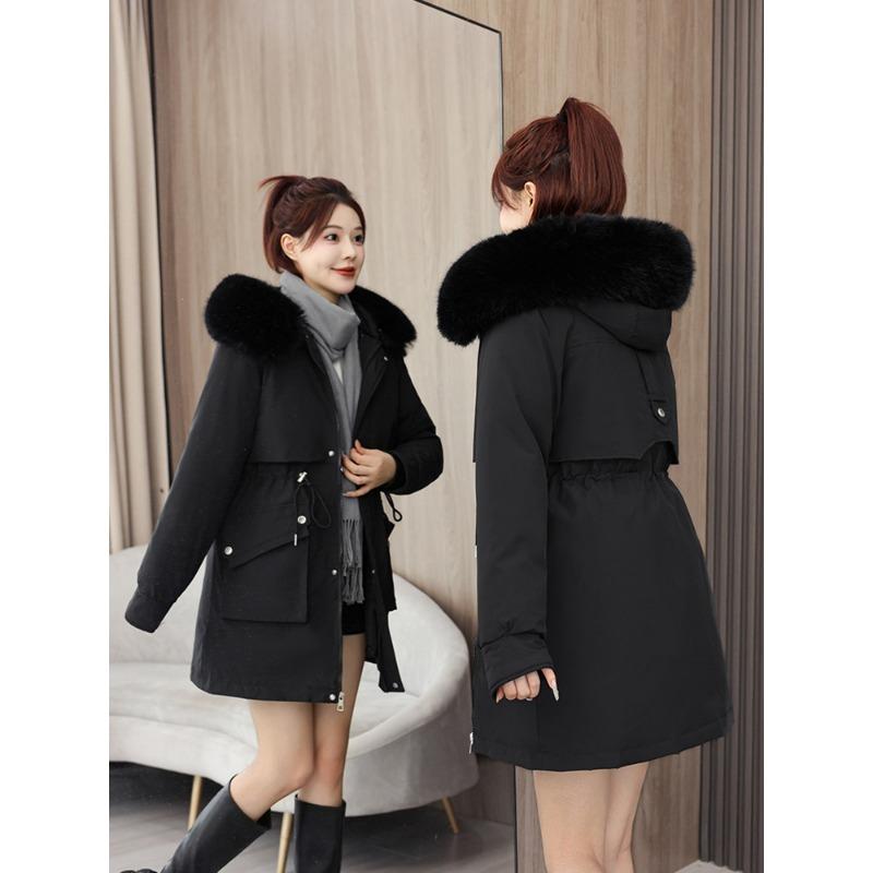 

Зимняя новая одежда три носки съемный подклад съемный меховой воротник талия пирог преодолеть женское хлопковое пальто XXXL чёрный