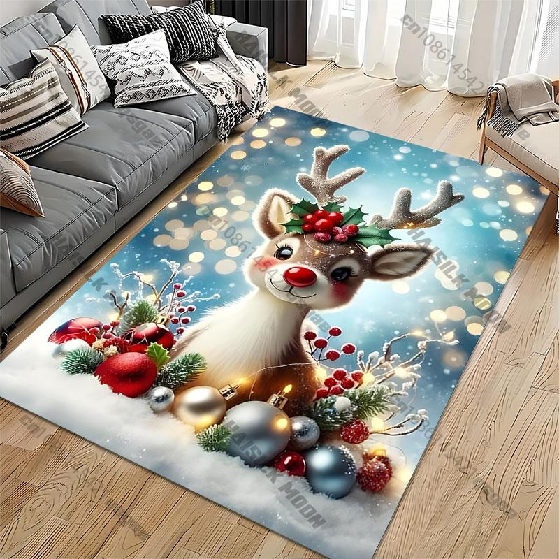 Christmas reindeer holiday festive cheer carpet Yoga living room room decor children's crawling mat doormat area rug