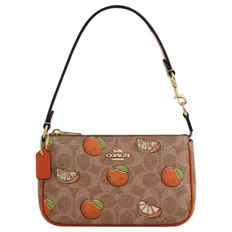 COACH Nolita 19 Classic Fruit Print Coated Canvas Mahjong Bag Shoulder Handbag Small Women Model Brown and Mixed Colors