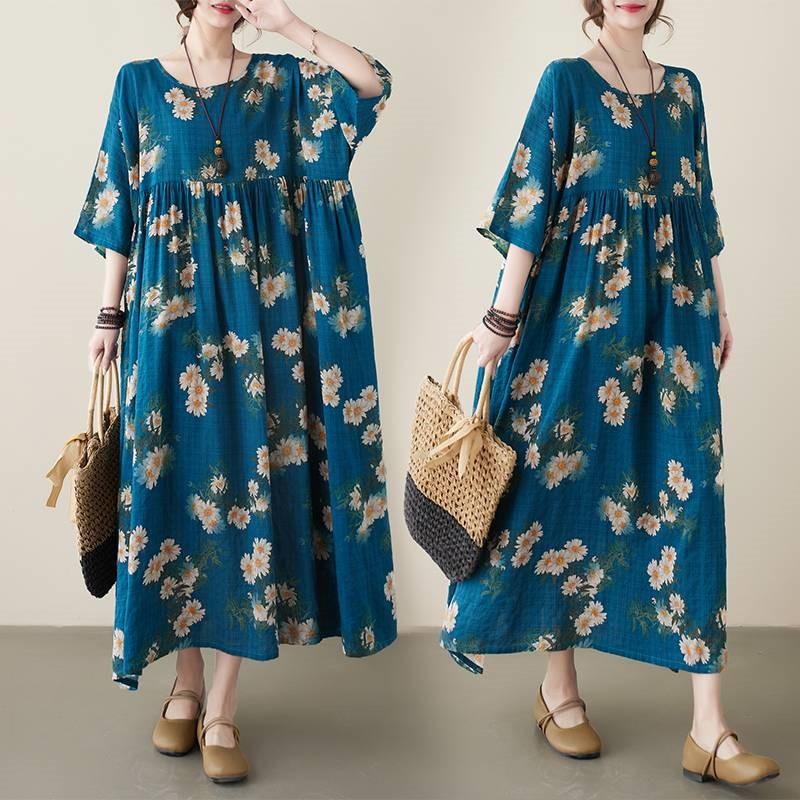 Johnature Frau Frühlingsmode Vintage Lose Chinesischen Stil A-linie Kleid Kurze Ärmel O-ausschnitt Kleid