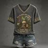 Women's Halloween Printed V-Neck Short Sleeve T-Shirt Casual Top