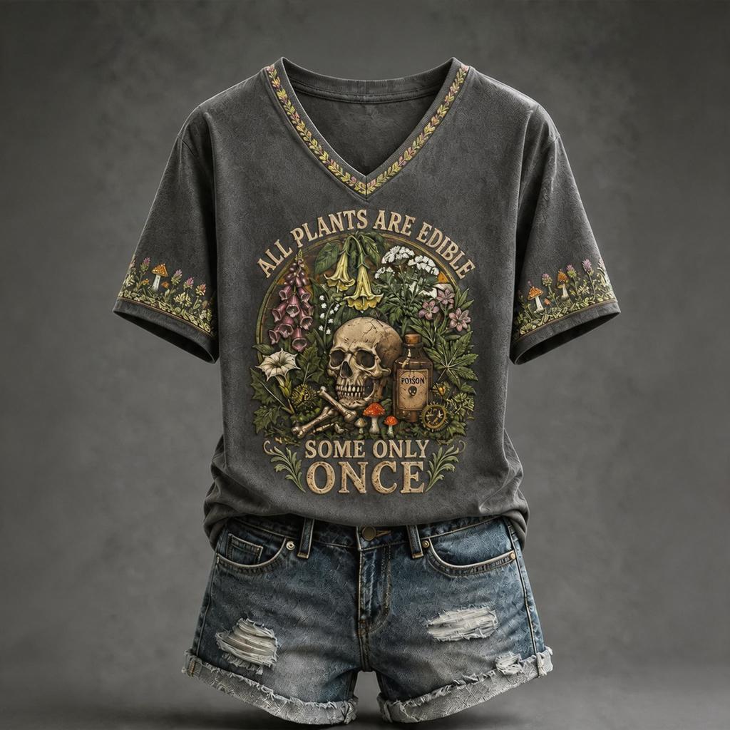 Women's Halloween Printed V-Neck Short Sleeve T-Shirt Casual Top