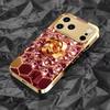 Pink diamond golden rose phone case for funda iphone for iphone 17 pro max cover glass for iPhone 17 16 15 14 13 12pm Pro Plus