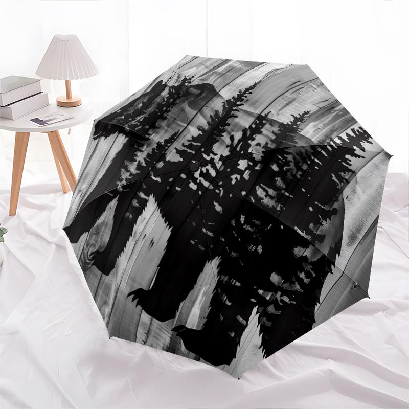 1 PC Automatic Folding Umbrella - Retro Brown Bear Pattern, Portable & Foldable Design with 8 Ribs, Christmas Birthday Gifts