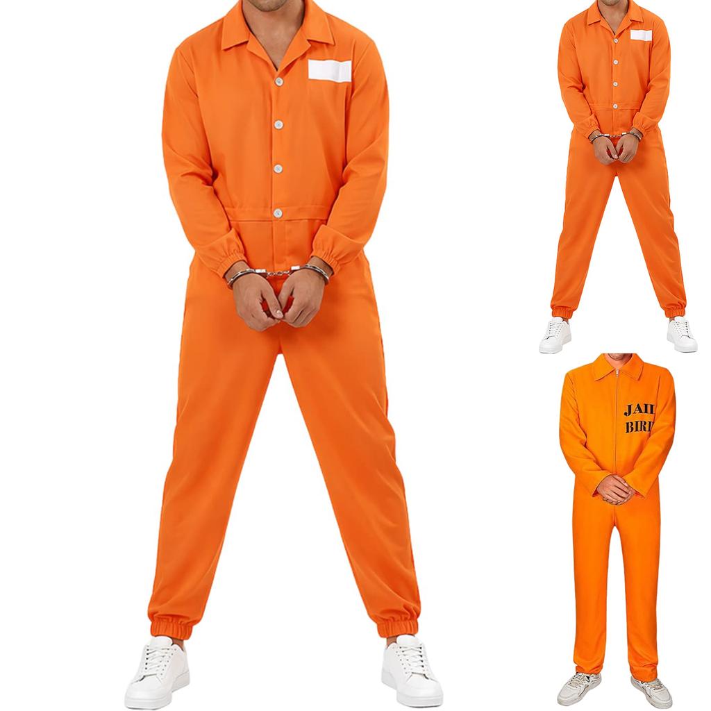 Erwachsenen Gefängniswärter Kostüm für Herren - Gestreifter Gefängnisoverall Rollenspiel Outfit für Halloween und Kostümpartys
