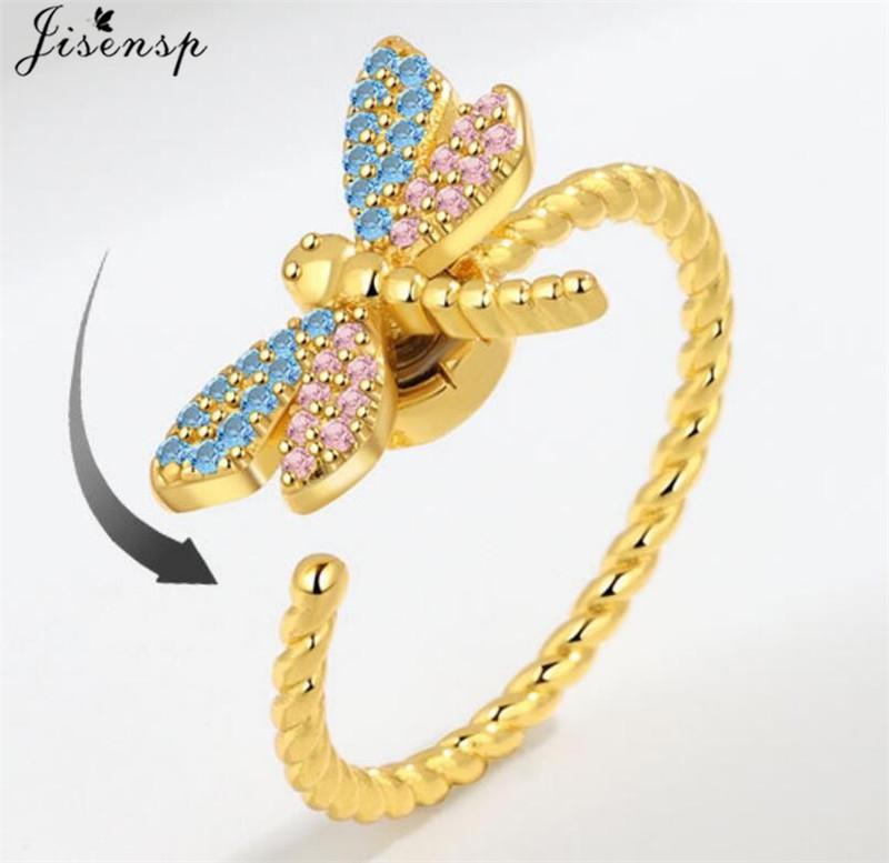Luxury Anxiety Ring Fidget Spinner Ring for Women Crystal Flower Butterfly Animal Finger Ring Rotate Anti Stress Wedding Jewerly