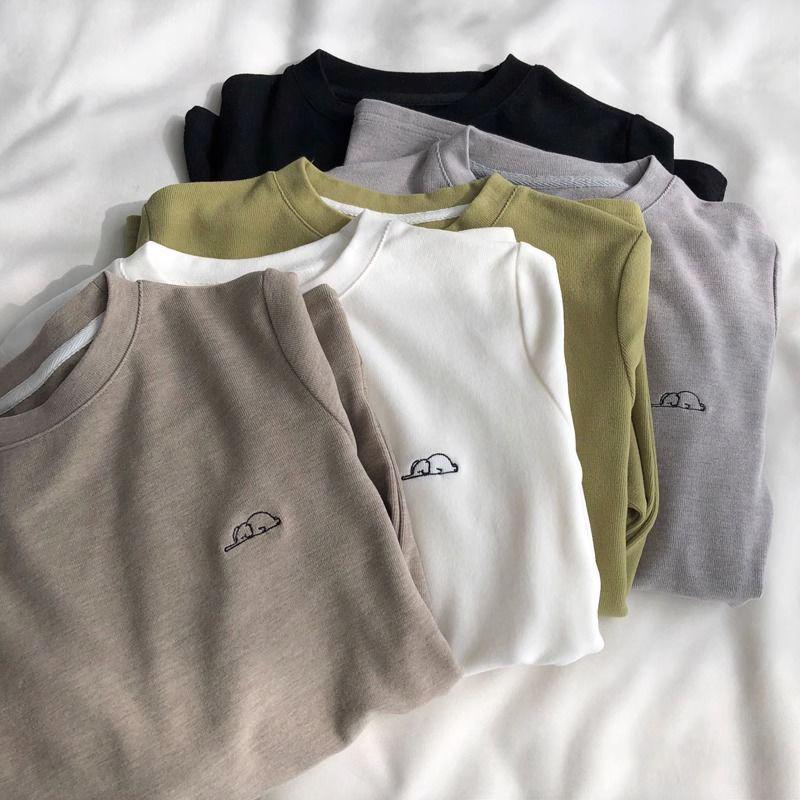 Женский бархатный топ с длинным рукавом и вышивкой слона 2024 - круглый вырез, свободный крой XL (58-65 kg)