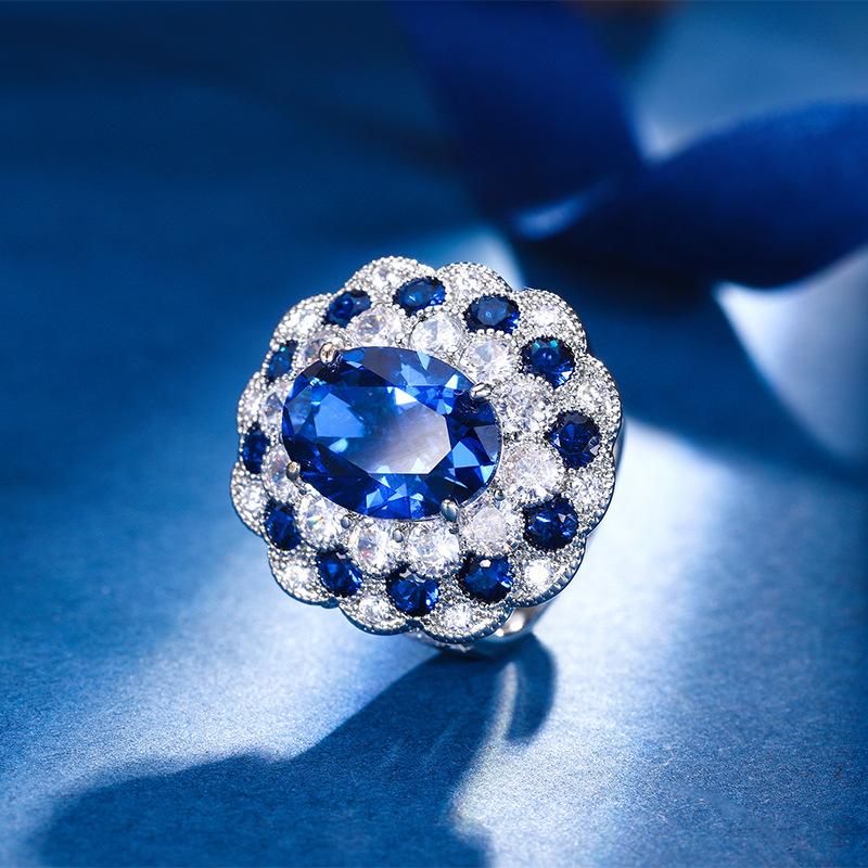 Autumn And Winter Jewelry Copper Bottom Gold-Plated Simulation Blue Spinel Temperament Egg-Shaped Set 10 * 14-6 * 8