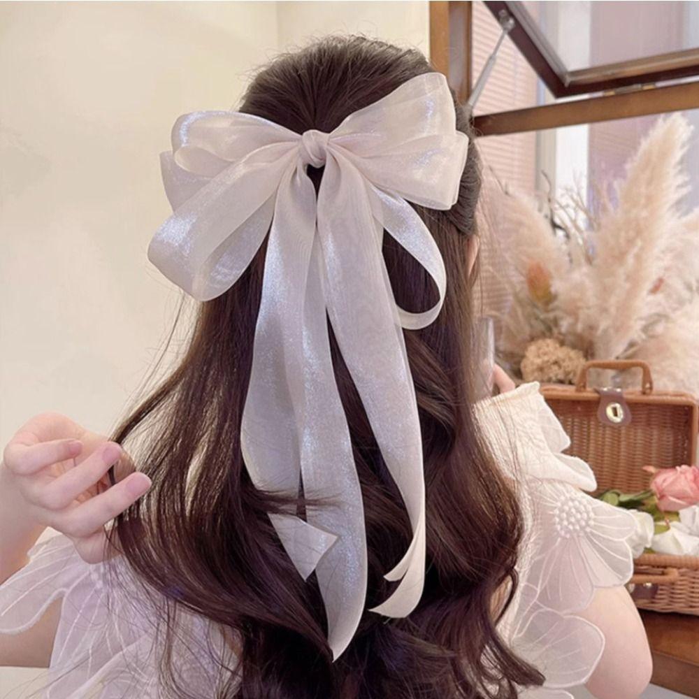Yarn Bow Knot Hairpin Streamer Hair Duckbill Clip Spring Big Bow Hair Clips  Girls