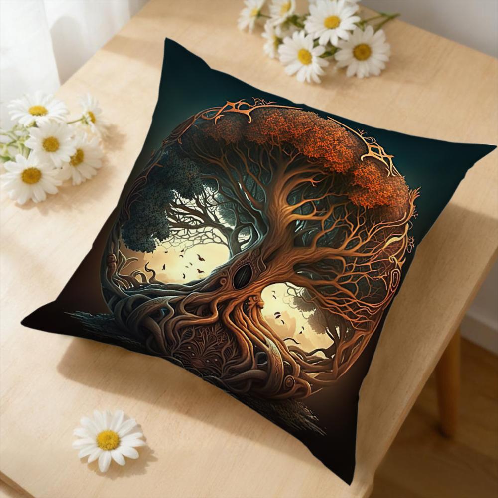1Pc Tree Of Life Yin Yang Cushion Cover Dark Teal Orange Artistic Print For Sofa Bed Living Room