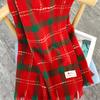 Women's Christmas Scarf Red and Blue Plaid Shawl Student Color Blocked Plaid Scarf