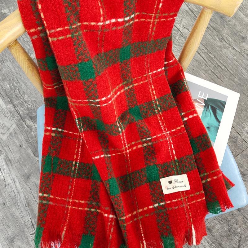 

Women s Christmas Scarf Red and Blue Plaid Shawl Student Color Blocked Plaid Scarf 200*60cm