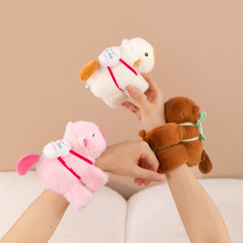 Simulation Plush Doll Slap Bracelet Wagging Tail Capybara Plush Wrist Band  Birthday Gift