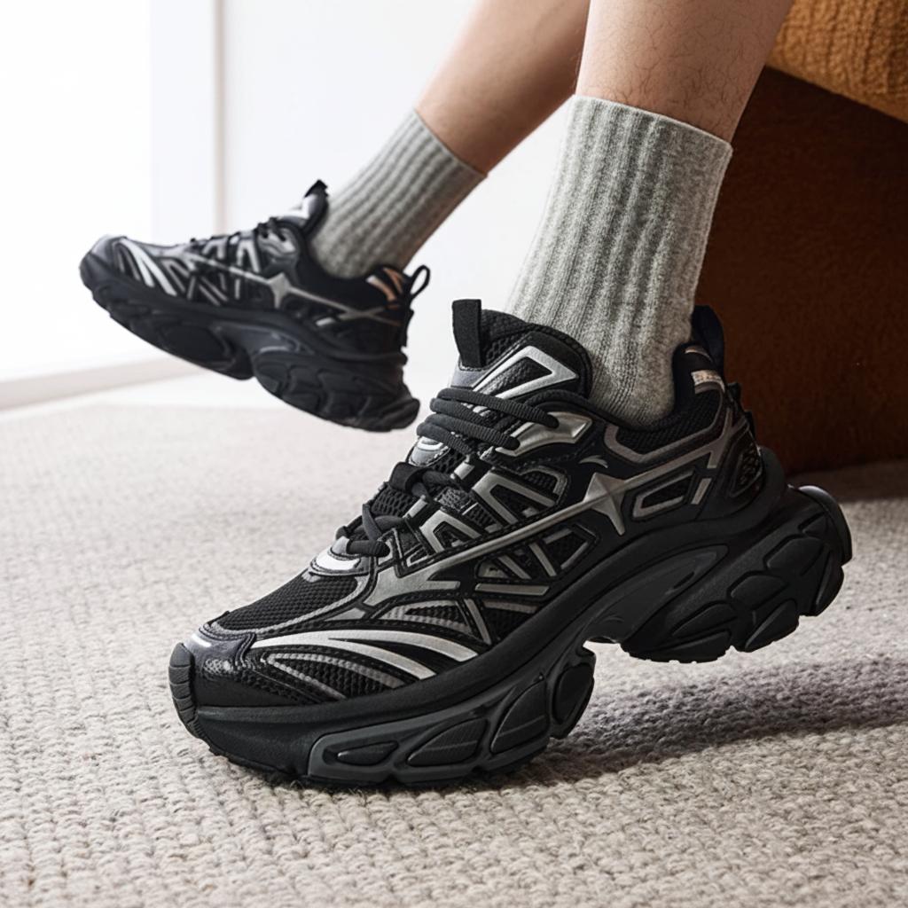 Anta Fuyou Retro Comfortable Wear-Resistant Breathable Height-Increasing Low-Top Dad Shoes Men Sneaker Black Silver 112538898-1