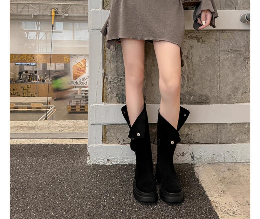 Two wear Maillard boots, women's thick-heeled versatile platform boots, small height-increasing knight boots, high-heeled stacked boots