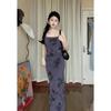 Tea Break French Gentle Floral Spaghetti Strap Dress for Women, New Summer Waist-Cinching Slimming Elegant Long Dress