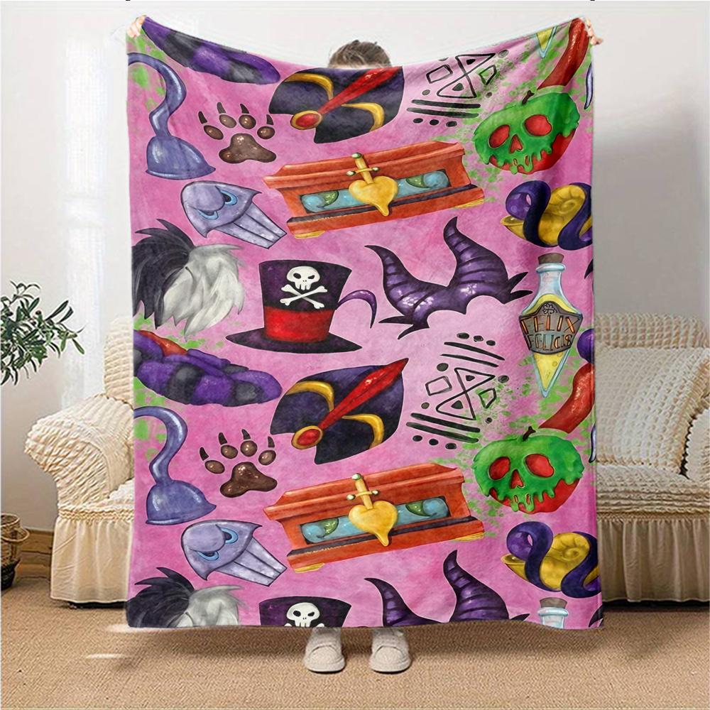 Fantasy Halloween Icons Flannel blanket, soft and warm, suitable for beds and sofas, all seasons, portable travel blanket. 0730153