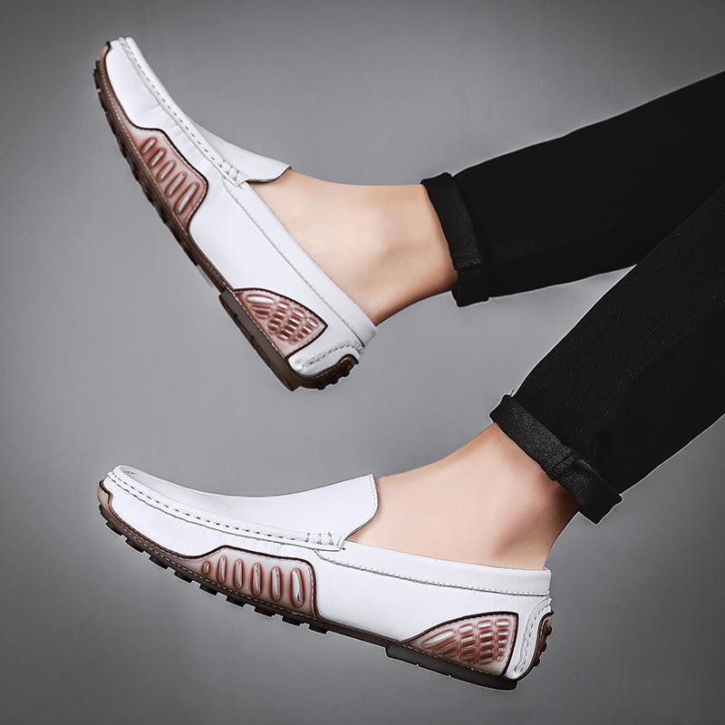 Plus Size Men's Shoes Genuine Leather Shoes Summer Trendy Breathable Casual Leather Shoes Slip-on Driving Trendy Shoes