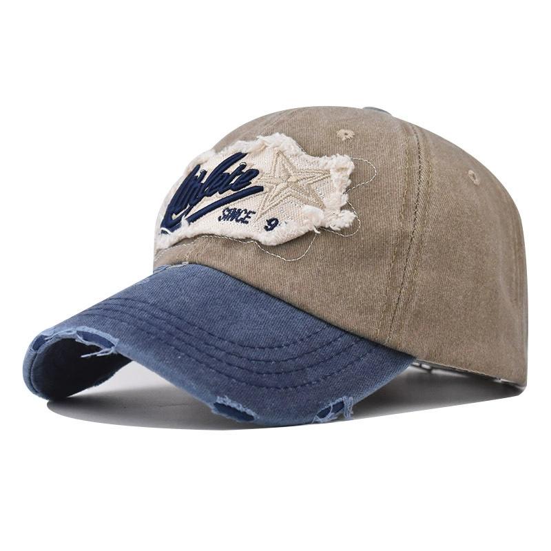 Five-pointed Star Embroidered Letters Baseball Hats New Unisex Sunshade Broken Versatile PATCH Fashion Color Block Peaked Caps B