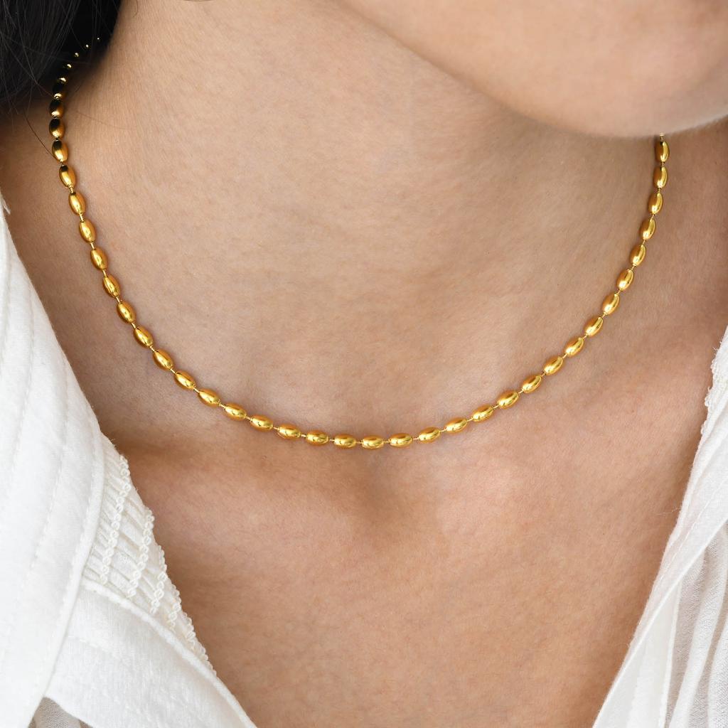 2mm/3mm Oval Beaded Chain Necklace, Ball Beaded Choker for Women Girls Layered Jewelry