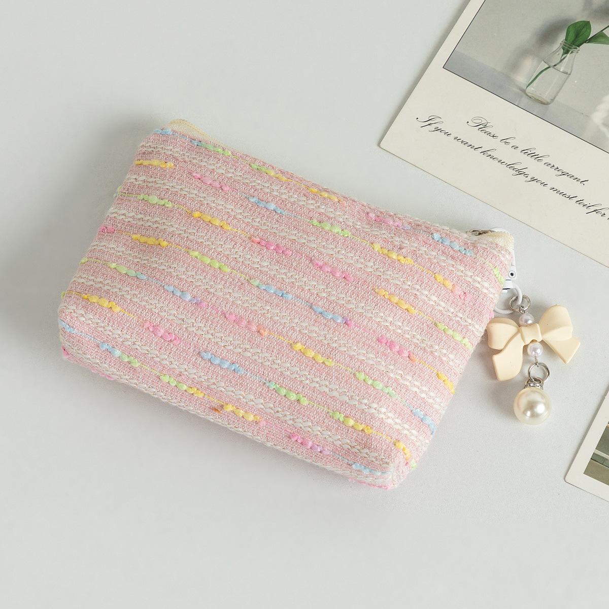 

Small Cosmetic Make Up Bag Mini Striped Organizer Bags for Women Lipstick Makeup Case Children Cute Purse Coin Pouch Case рожевий