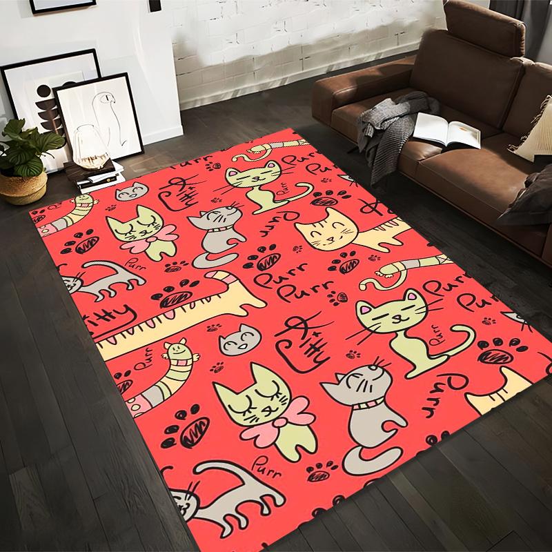 

Cartoon Cats Pattern in Pink Background with Paw Prints and Handwritten Purr Text Suitable for use as an anti-slip for room and bedroom sofas 40x60cm( 15x23in )