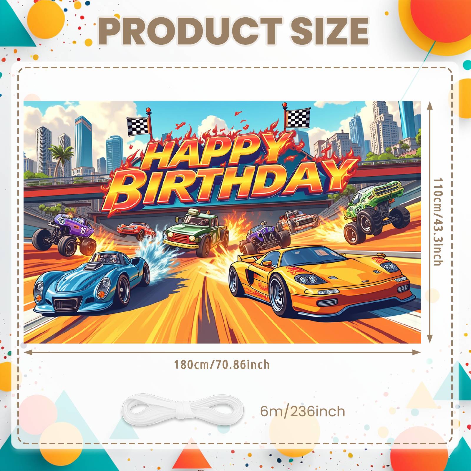 

Racing Celebration Banner Bright Color Party Photo Backdrop Birthday Event Banner Race Car Theme Birthday Celebration Display