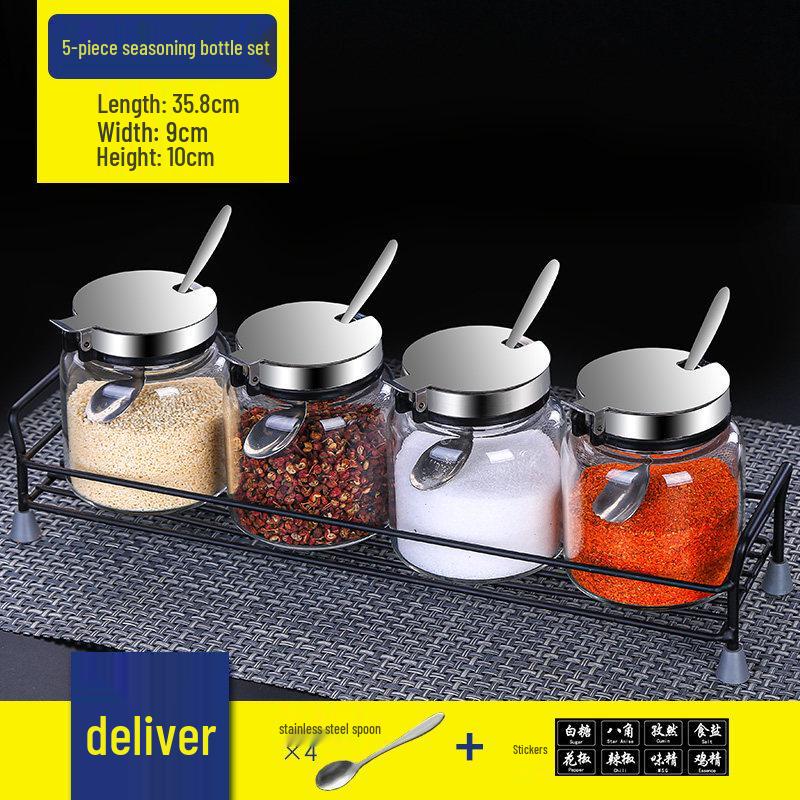 Glass Kitchen Salt Shaker & Seasoning Jar Set - Household Combination Pack